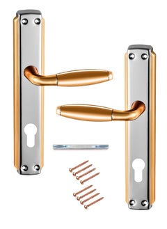 Buy Pair Of Door Handles With Lock Slot Golden/Silver Color in Saudi Arabia