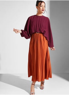 Buy Plisse Flute Sleeve Dress in UAE