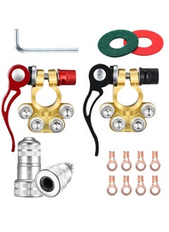 Buy 1 Pair Battery Terminals, 4 Way Positive & Negative Terminal Connector Kit with Anti Corrosion Washers, Hex Wrench, Copper Ring Lugs, Cleaning Brush for Car Marine Boat in Saudi Arabia