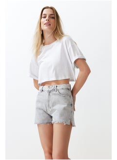 Buy Gray Ripped Denim Shorts & Bermuda TWOSS24SR00058 in Egypt