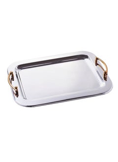 Buy Stainless Steel Serving Tray With Gold Handle in UAE