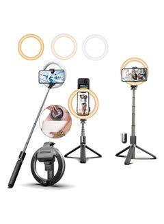 Buy Selfie Stick with 6" Ring Light,Tripod and Phone Holder,3 in 1 Portable LED Fill Light Selfie Stick Tripod Bluetooth Remote Control in UAE