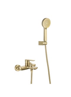 Buy Milano Calli Wall Mounted Bath Shower Mixer Set Matt Gold | Brass Shower Mixer | Bath Room Fixture Hot & Cold Bathtub Faucet Shower Tap For Bathroom Toilet Washroom - Gold in UAE