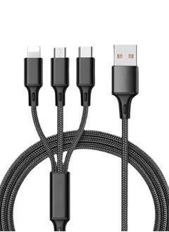 Buy 3-in-1 Charging Cable Nylon Braided Multi-charging Cable Fast Charging Cable 1.2m USB Port Compatible with Most Mobile Phones, Tablets, Black in Saudi Arabia