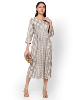 Buy SHORT PRINTED THREEFORTH SLEEVES CASUAL ARABIC KAFTAN JALABIYA DRESS in UAE