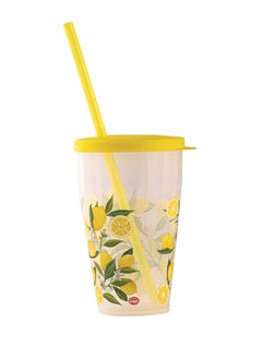 اشتري Polypropylene Lemon Cup 500 ml with Lid & Straw Set في الامارات