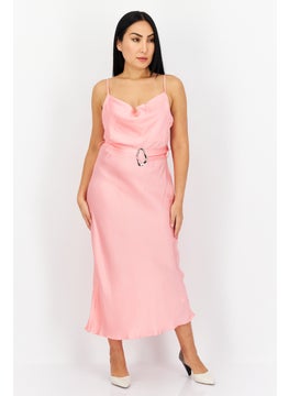 Buy Women Plain  Belted Midi Dress, Pink in Saudi Arabia