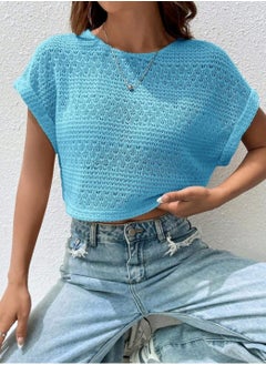 Buy SHEIN EZwear Solid Batwing Sleeve Crop Top Mint Blue in Egypt