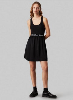 Buy Women's Cut Out Logo Tape Mini Dress - Viscose, Black in UAE