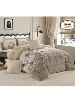 Buy Winter quilt, two-piece bedspread, made up of 6 pieces, velvet on soft fur, quilt size 230 x 250 cm (brown) in Saudi Arabia