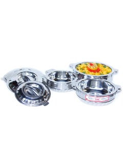 Buy Hot Pot 3Pcs Set Casserole/HotPot,chapati Box/chapati Container/hot case in Stainless Steel 1000ml, 1500ml, 2500ml [FLORA SILVER TOUCH] in UAE