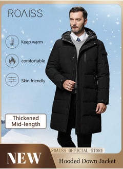 Buy Men Thick Windproof Warm Down Jacket Men Zipper Down Jacket Thickened Inner Solid Color Knee Length Hooded Down Jacket in UAE