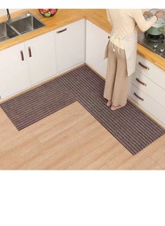 Buy 2-Piece Set Kitchen Mat Non-Slip Rugs Set Line Design Quickly Absorbs Water Brown 120 x 40 and 60 x 40 Centimeter in UAE