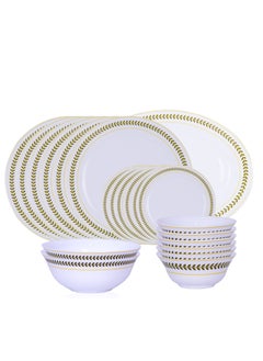 اشتري 21 Pieces Opalware Dinner Sets- Microwabe & Dishwasher Safe- Imperial  Dinnerware set with 6 Full Plate/6 Side Plate/6 Vegetable Bowl/2 Serving Bowl/1 Rice plate - White في السعودية