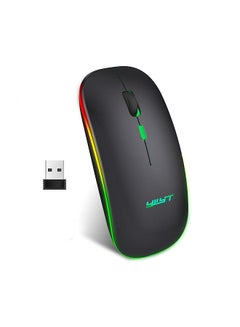 Buy 2.4G Wireless Mouse Slim Rechargeable Mouse Quiet Operation 3 Adjustable DPI Levels Breathing Light, Black in Saudi Arabia