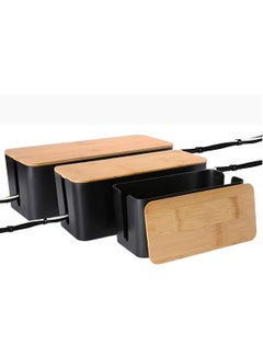 Buy Cable Management Box with Bamboo Lid,Set of 3,Cable Management Set - Large & Medium & Small Wooden Grain Cable Organizer Box,Side Grooving,High Utility (Black) in UAE