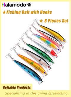 Buy 8 PCS Fishing Lures Set, Luminous Fishes Lures Pack, Fishing Bait with Hooks, Soft Plastic Swimbaits, Trout Bass Sinking Baits Kit, for Saltwater Freshwater, Fishing Essential Gear, 9.5cm in Saudi Arabia