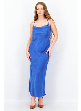 Buy Women Drape Neck Sleeveless Textured Maxi Dress, Blue in UAE