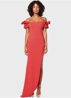 Buy Off Shoulder Ruffle Detail Dress in Saudi Arabia