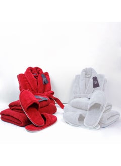 Buy Couple Bathroom Set (2 Bathrobes with Slippers and 2 Towel Sets) in UAE