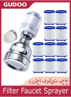 Buy Filter Faucet Sprayer 360°Rotation 3 Modes Adjustable Kitchen Splash-proof Water Faucet Faucet Booster Transparent with 9 Pcs Replaceable Filter Cartridges (1+9Pcs) in Saudi Arabia