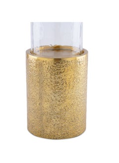 Buy Radiant Metal And Glass Pillar Candle Holder 15X15X40Cm- Gold in UAE