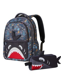 اشتري Kids 16 Inch School Bag With Pencil Case Combo Shark - Grey في السعودية