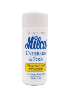 Buy 2-IN-ONE MILCU UNDERARM &FOOT DEODORANT POWDER 80 GRAMS in Saudi Arabia