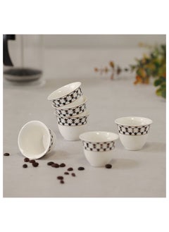 Buy Delvine 6 Piece New Bone China Cawa Cup Set 80Ml Serve 6 23X11X6.9 Cm Gold in UAE