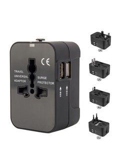 Buy BSNL All In One Travel Universal Adapter US/EU/UK/AU Multi Plug Charger With Dual USB Ports Black in UAE