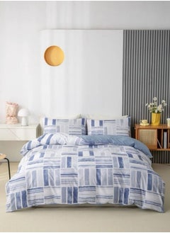 Buy Various King/Queen Size 6 Pieces Bedding Set without filler , Reversible Blue Geometric Design in UAE