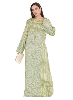 Buy LONG VISCOSE PRINTED FRONT TIE ARABIC KAFTAN JALABIYA FARASHA DRESSES in Saudi Arabia