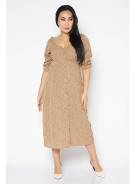 Buy Women Allover Print Midi Casual Dress, Brown Combo in UAE