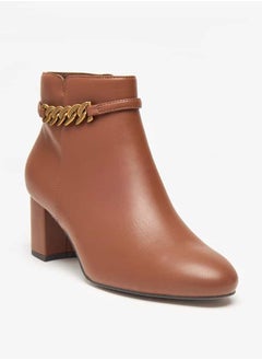 Buy Women's Solid Ankle Boots with Zip Closure and Block Heels in Saudi Arabia