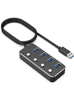 اشتري USB Hub 3.0 Splitter, VEMONT 4-Port USB hub ,Aluminum USB Data Hub with Individual On/Off Switches and LED Lights for Laptop, PC Computer (4ft/120cm) (4port) في الامارات