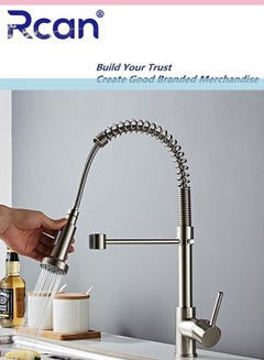 Buy Kitchen Faucet with Pull-Down Countertop 360 Degree Swivel Sprayer Nozzle Brushed Nickel Stainless Steel Single Handle Sink Spring Faucet Hot and Cold Dual Control Faucet for Kitchen Bathroom Balcony in Saudi Arabia