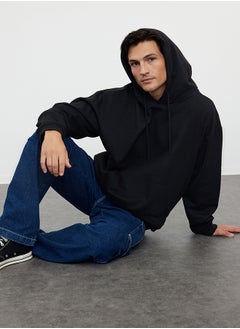 Buy Black Oversize/Wide Cut Basic Hooded Sweatshirt with Fleece Inside TMNAW23SW00195 in Egypt