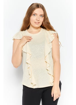 اشتري Women Crew Neck Cap Sleeve Solid Top, Cream في الامارات