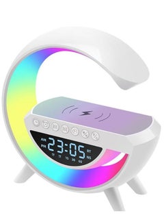 Buy Wireless Charger Atmosphere Lamp Portable LED Bluetooth Speaker Wireless Charger with Desk Lamp Bedside RGB Night Light App Control Mini Music Lamp Digital Alarm Clock Speaker White in Saudi Arabia
