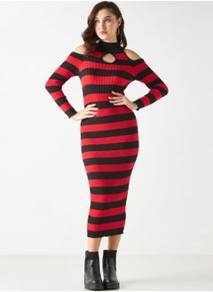 Buy Cold Shoulder Striped Bodycon Dress in UAE