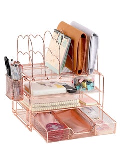 اشتري Desk Organizers and Accessories 4 Tier Desk Organizers with 5 Upright Sections 2 Pen Holders and Drawer Desk accessories organizers for School Home Office Supplies Organizer في الامارات