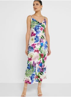 Buy Cowl Neck Floral Print Strappy Dress in UAE