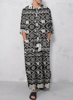 اشتري Men's Traditional Dresses Long Sleeve Striped Henley Shirts Kaftan Muslim Long Gown Thobe Robe for Men Elephant Printed في الامارات
