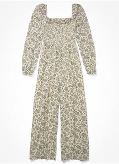 Buy AE Floral Smocked Puff-Sleeve Jumpsuit in UAE