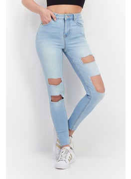 Buy Women Skinny Fit High Waist Rip Denim Jean, Blue in Saudi Arabia