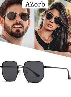 Buy Polarized Sunglasses Men Women Hexagonal Large Metal Frame Men's Sun Glassess Polygonal Mens Sunglass for Ladies Classic Square Eyewear Trendy UV400 Protection Shades in Saudi Arabia