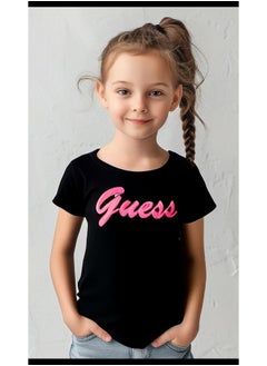 Buy Guess Black Cotton T-shirt With Pink Glitter Logo in Egypt