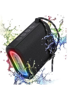 Buy Bluetooth Speaker Waterproof IPX7 with Lights, Portable Wireless Speakers with Bluetooth5.0, 10W Loud Stereo, Strong Bass, 30H Playtime, FM/AUX/Mic/TWS, for Home & Outdoor in UAE
