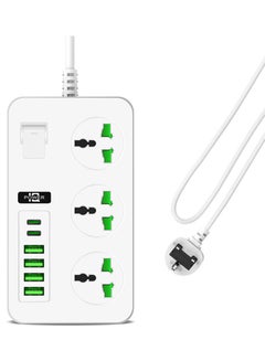 Buy Extension Socket, Power Strips, 3 outlets with 6 USB Ports, 2M Wire Power Cord with 3 Socket Covers, Multipurpose Use for Home, Office White in UAE