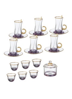 Buy 26 Piece Glass Tea And Coffee Set Purple Color in Saudi Arabia